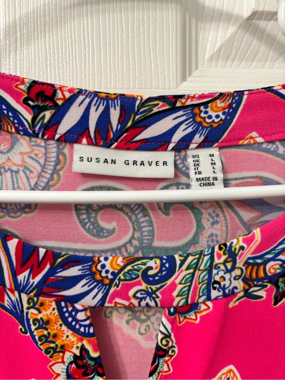 Susan Graver Pink Paisley Floral Keyhole 3/4 Sleeve Blouse Women’s Size Medium - Picture 6 of 8